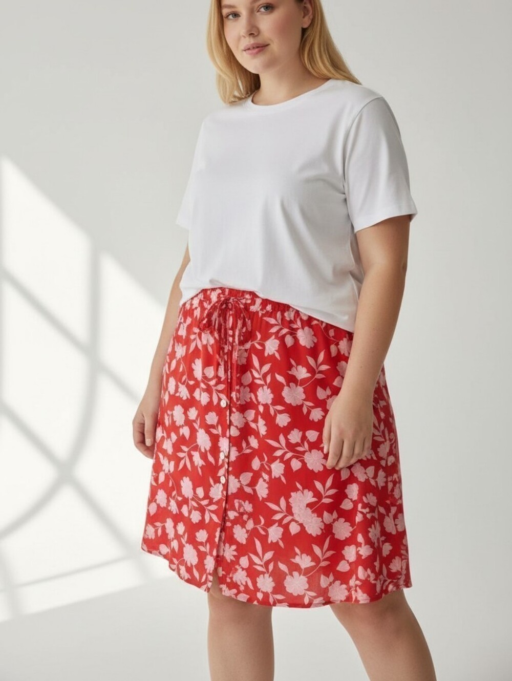 LC Lauren Conrad Red Mini Skirt with White Floral Print